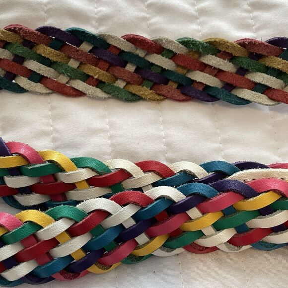VINTAGE 90s Rainbow Braided Genuine Leather 30-34” Waist Belt Boho Pride - Picture 9 of 9